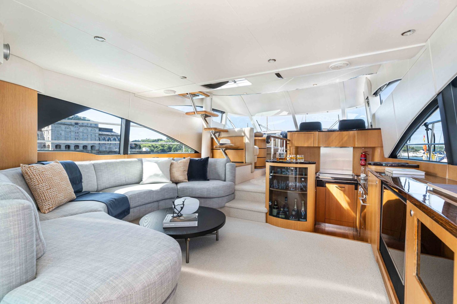 refitted lounge area inside of a fairline squadron