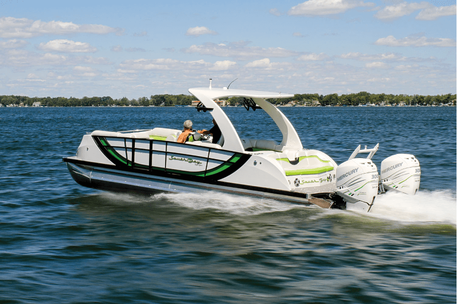 De South Bay 925 CR is de snelste pontoon ter wereld. Foto: boatingworld.com
