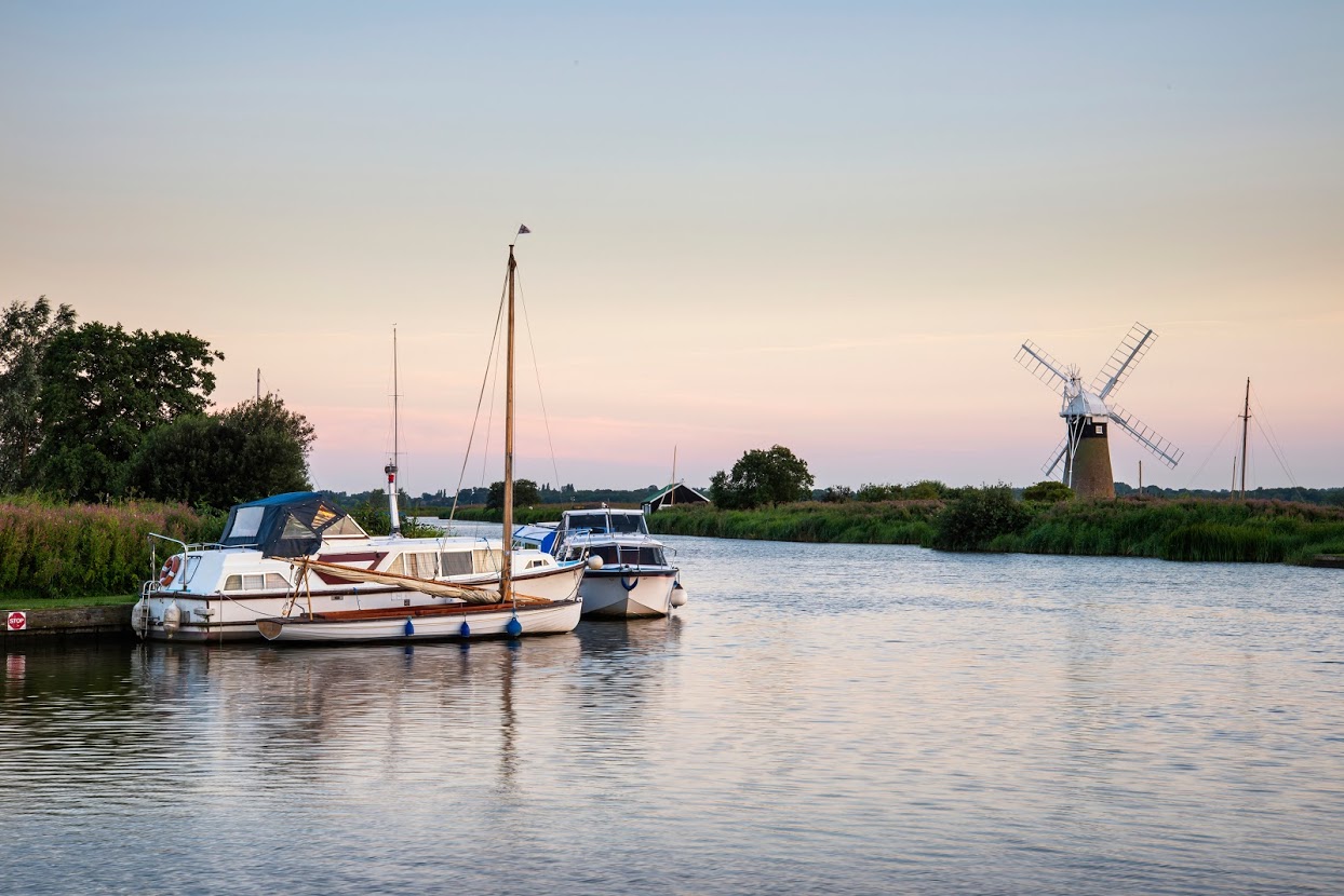 Inland boats by windmill