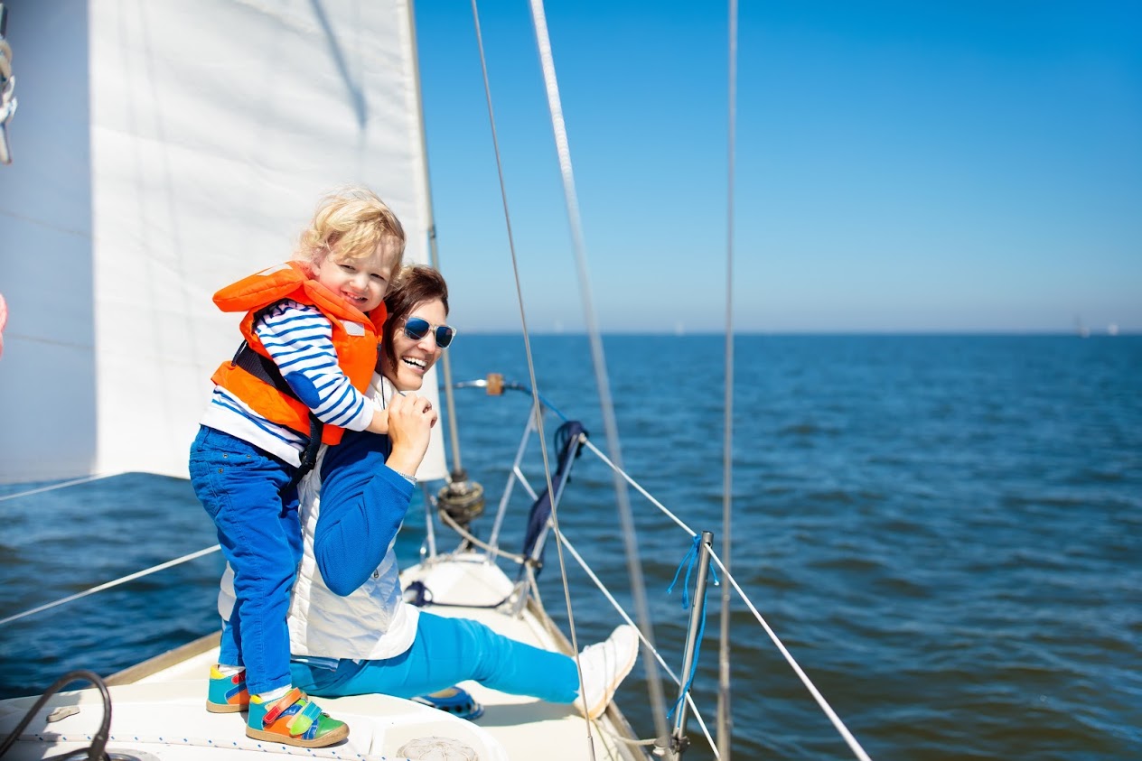 Mother and baby on boat 