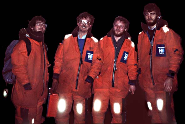 Old Helly hansen suits being worn by crew