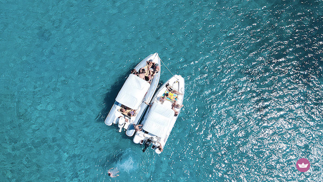 Two RIBs moored in the sea