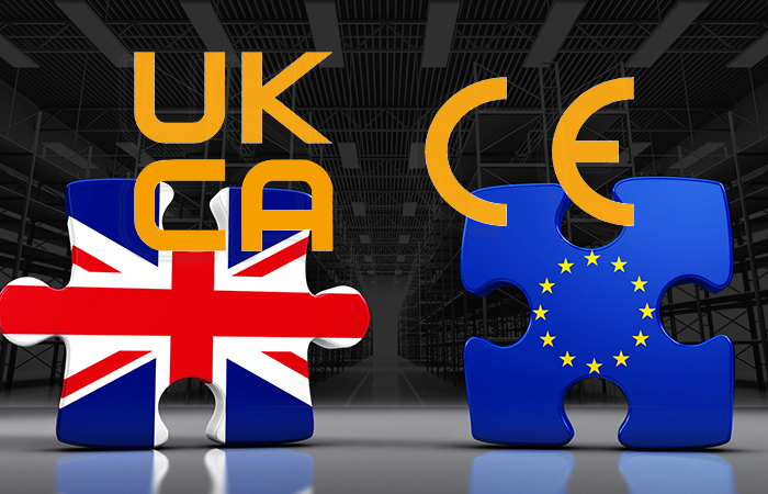 UKCA and CE marks with respective flags