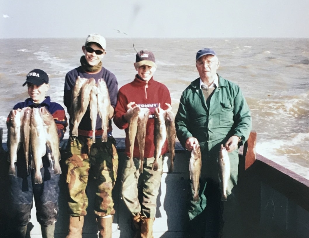 All three boys and grandad fishing 