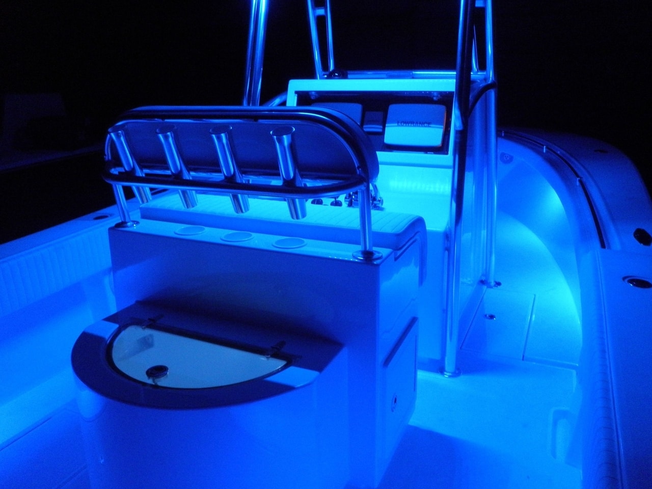 Lit up fishing boat interior