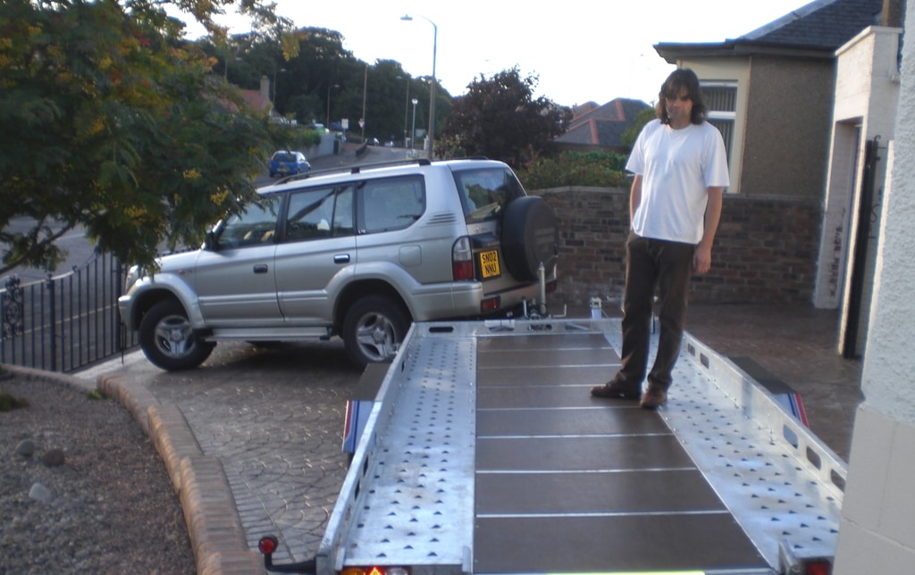 Trailer ready for the Colvic behind the trusty land cruiser