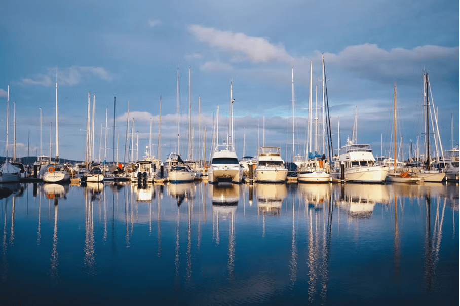 Een grote haven met allemaal verschillende aangemeerde boten