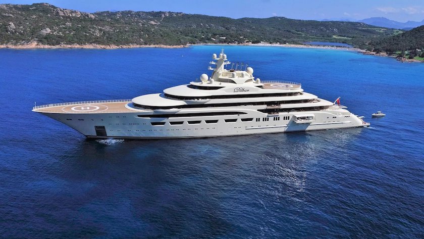 large white yacht with helipad