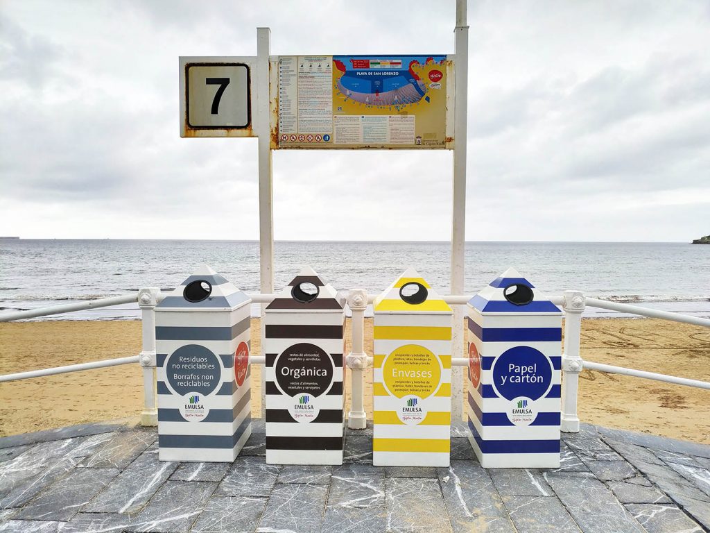 Recycling bins on beach boulevard