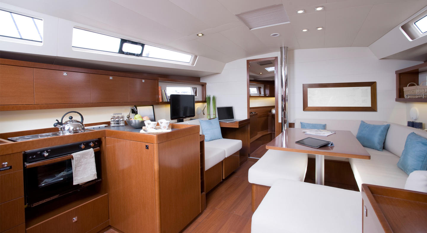Kitchen and living space in the Oceanis 45