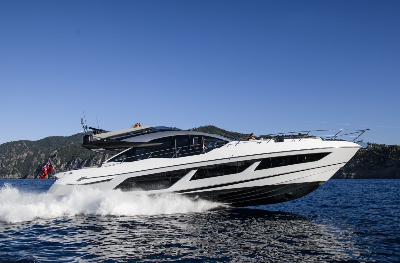 Sunseeker 74 sport yacht on the water